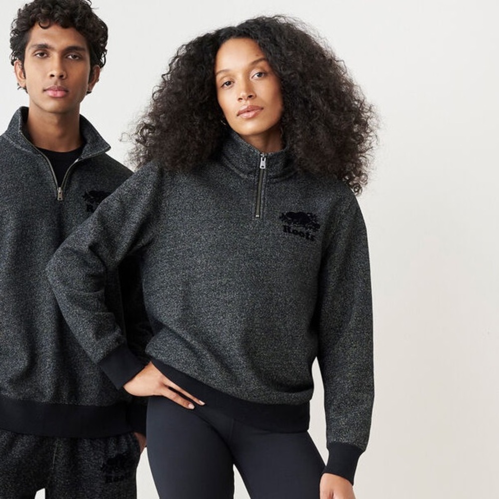 Roots half zip sweatshirt dark heathered grey and black